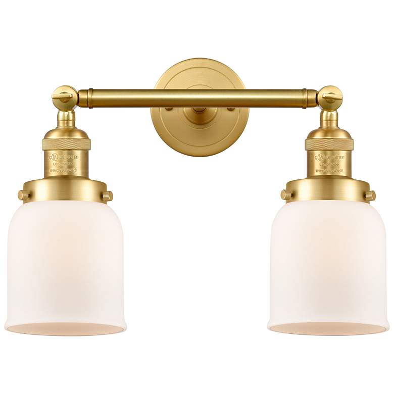 Image 1 Small Bell 16" 2-Light Satin Gold Bath Light w/ Matte White Shade