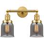 Small Bell 16" 2-Light Satin Gold Bath Light w/ Plated Smoke Shade
