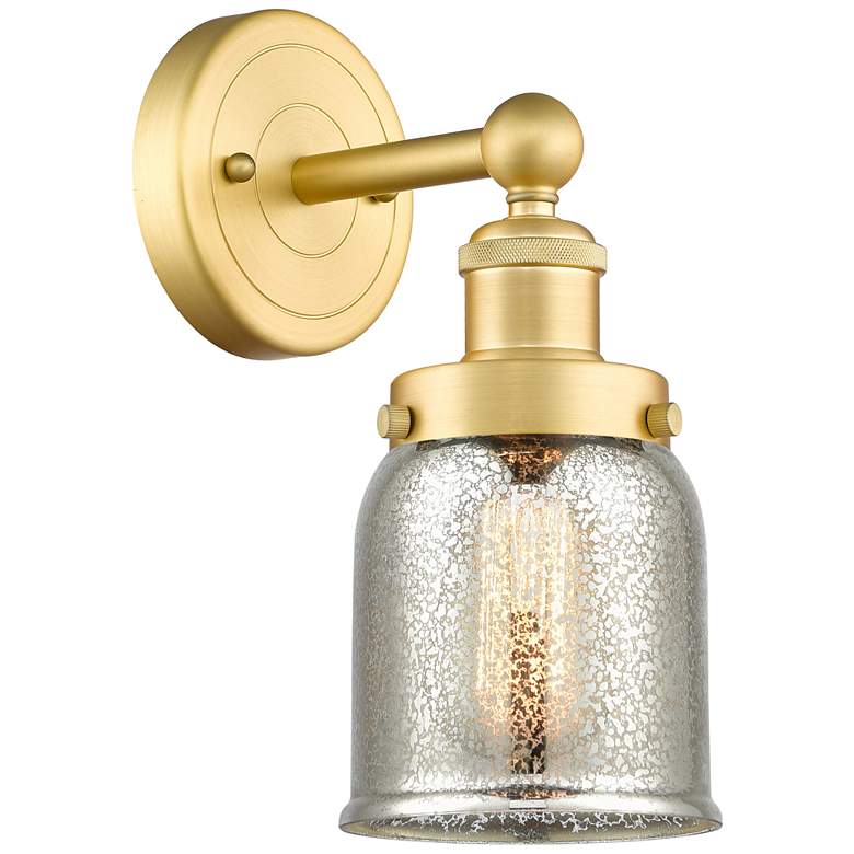 Image 1 Small Bell 2.25" High Satin Gold Sconce w/ Silver Plated Mercury Shade