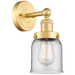 Small Bell 2.25&quot; High Satin Gold Sconce With Clear Shade