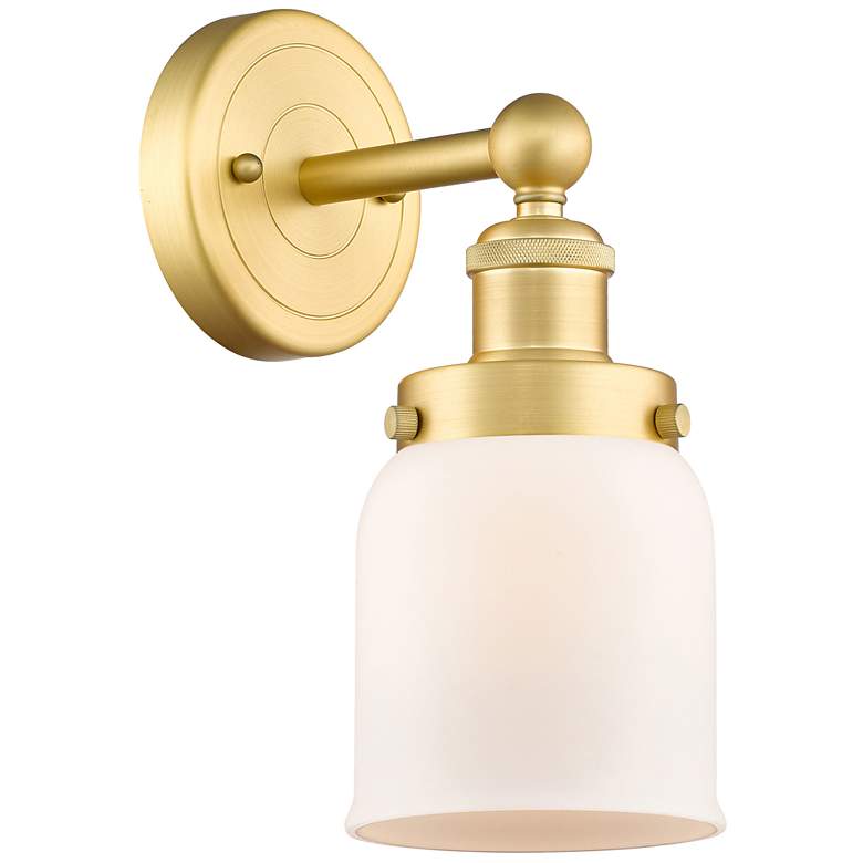 Image 1 Small Bell 2.25" High Satin Gold Sconce With Matte White Shade
