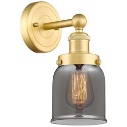 Small Bell 2.25&quot; High Satin Gold Sconce With Plated Smoke Shade