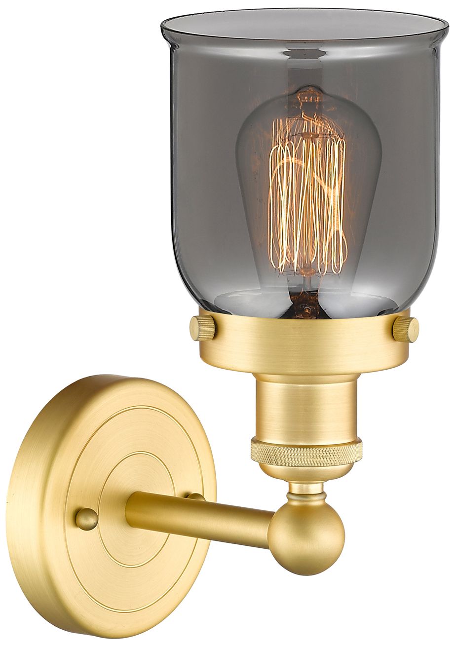 Image 2 Small Bell 2.25" High Satin Gold Sconce With Plated Smoke Shade more views