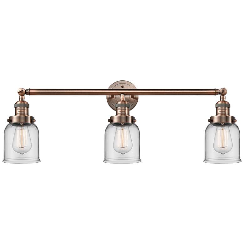 Image 2 Small Bell 30" Wide Clear Glass Antique Copper Bath Light