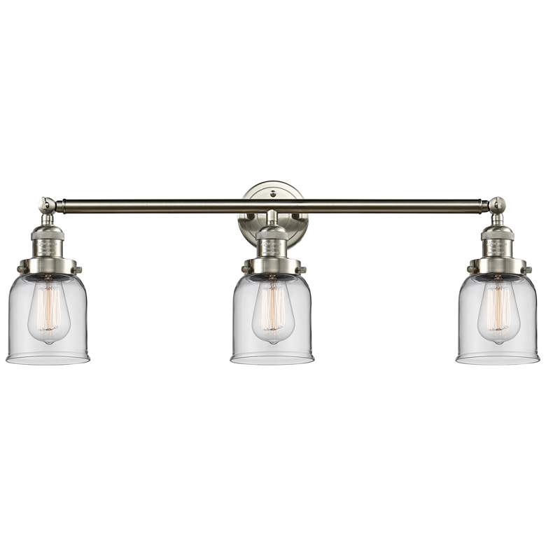 Image 1 Small Bell 30 inch Wide Clear Glass Satin Nickel Bath Light