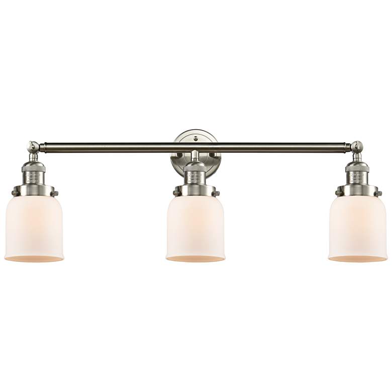 Image 1 Small Bell 30 inch Wide White Glass Satin Nickel Bath Light