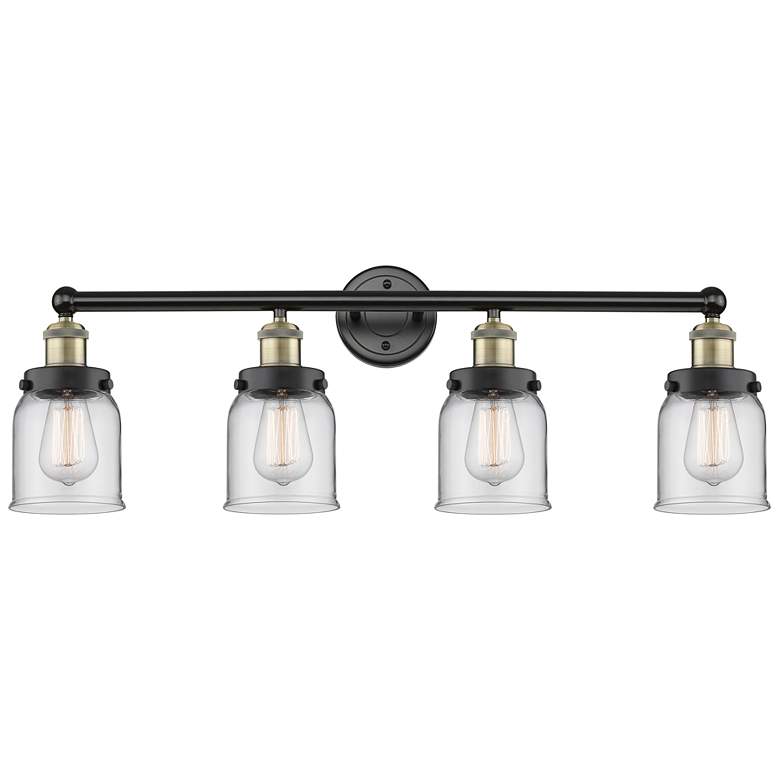 Image 1 Small Bell 33.5" Wide 4 Light Black Brass Bath Vanity Light w/ Clear S