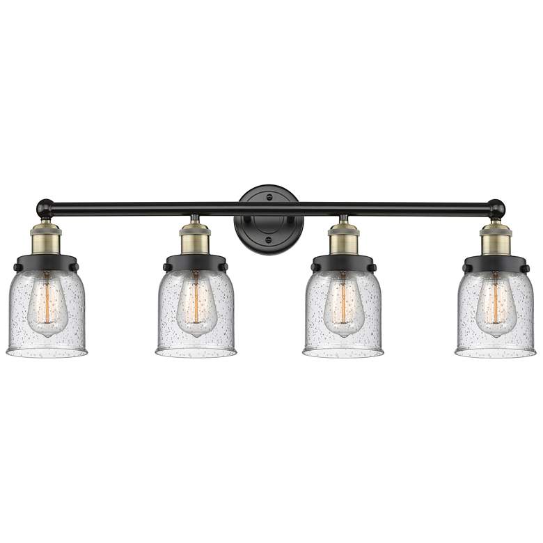 Image 1 Small Bell 33.5" Wide 4 Light Black Brass Bath Vanity Light w/ Seedy S