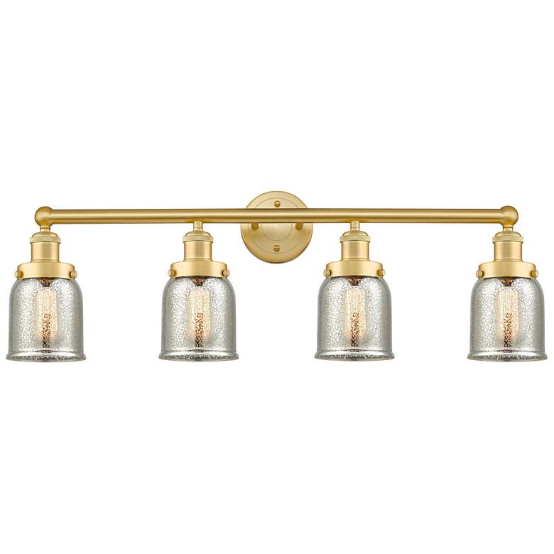 Image 1 Small Bell 33.5" Wide 4 Light Satin Gold Bath Vanity Light w/ Mercury