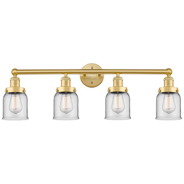 Image 1 Small Bell 33.5" Wide 4 Light Satin Gold Bath Vanity Light With Clear