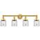 Small Bell 33.5" Wide 4 Light Satin Gold Bath Vanity Light With Clear