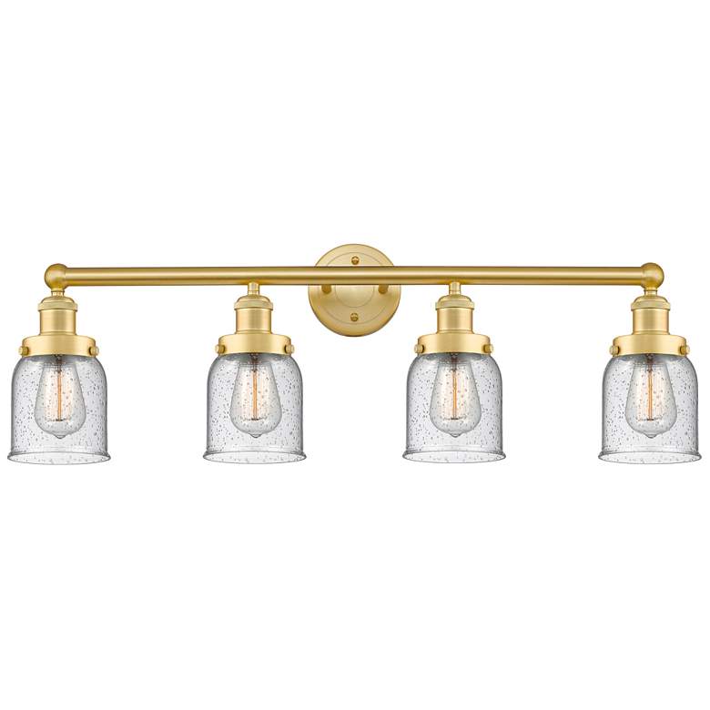 Image 1 Small Bell 33.5" Wide 4 Light Satin Gold Bath Vanity Light With Seedy