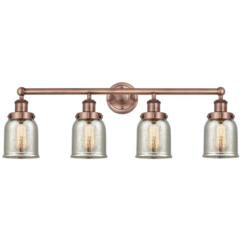 Image 1 Small Bell 33.5"W 4 Light Antique Copper Bath Light With Mercury Shade