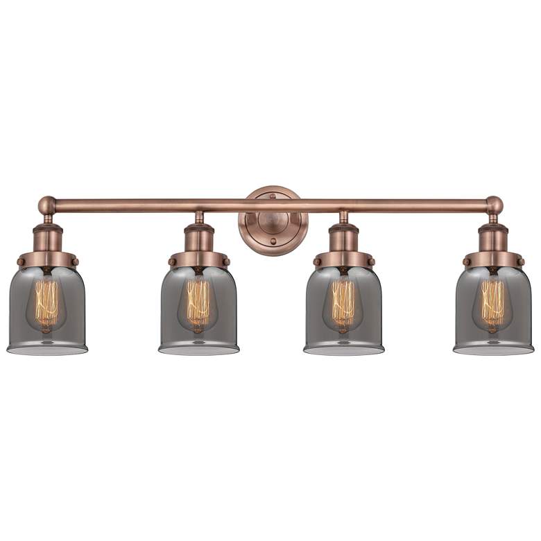 Image 1 Small Bell 33.5"W 4 Light Antique Copper Bath Light With Plated Smoke