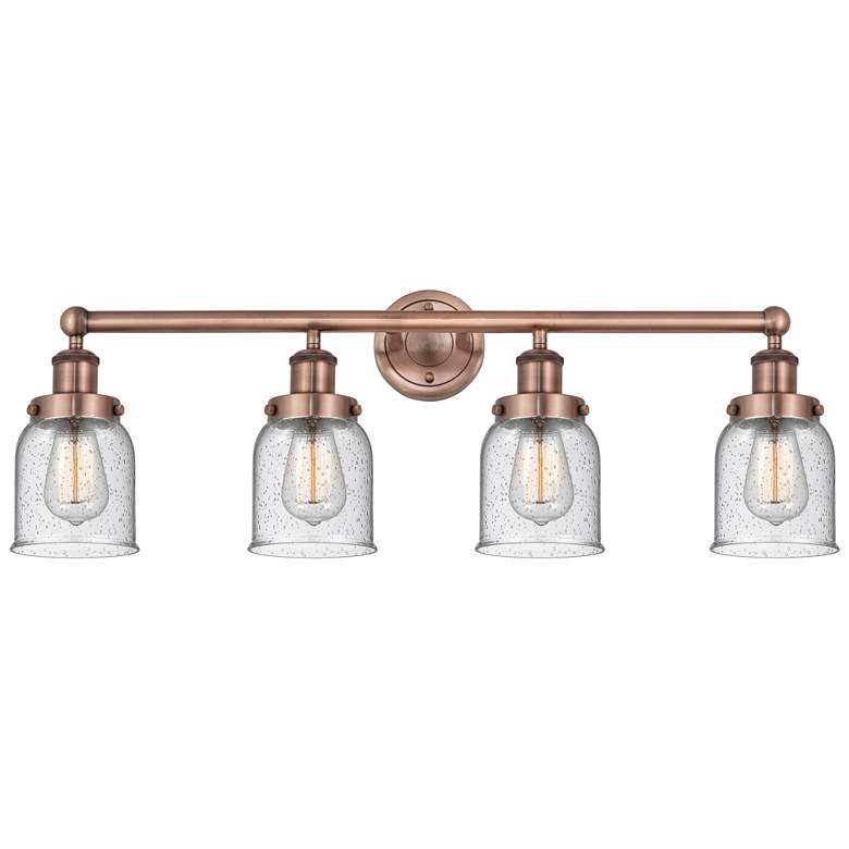 Image 1 Small Bell 33.5"W 4 Light Antique Copper Bath Vanity Light With Seedy