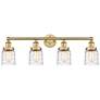 Small Bell 33.5"W 4 Light Brushed Brass Bath Light w/ Deco Swirl Shade