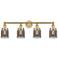 Small Bell 33.5"W 4 Light Brushed Brass Bath Light w/ Plated Smoke Sha