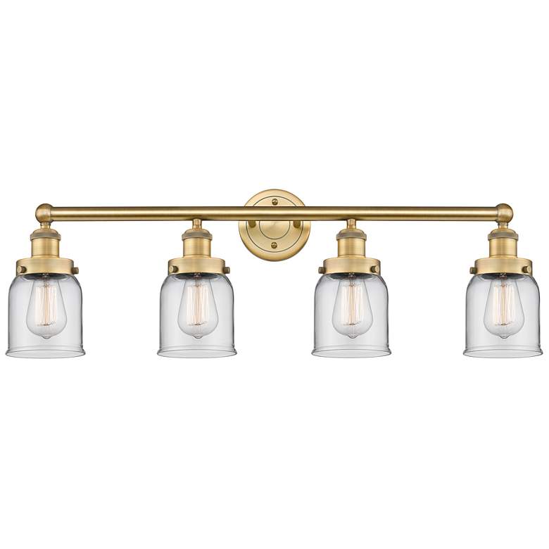 Image 1 Small Bell 33.5"W 4 Light Brushed Brass Bath Vanity Light w/ Clear Sha