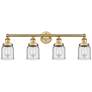 Small Bell 33.5"W 4 Light Brushed Brass Bath Vanity Light w/ Clear Sha
