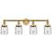 Small Bell 33.5"W 4 Light Brushed Brass Bath Vanity Light w/ Clear Sha