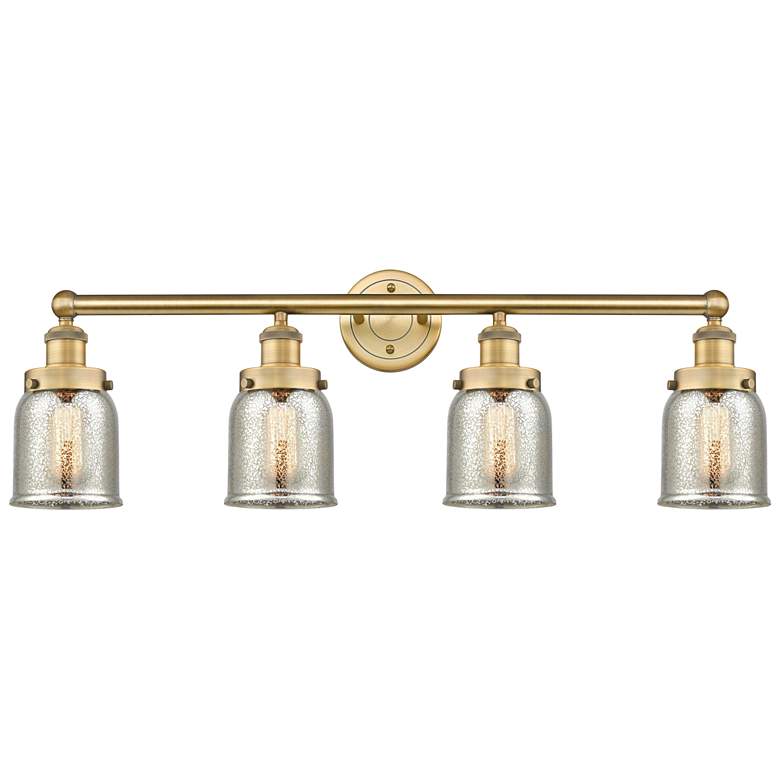 Image 1 Small Bell 33.5"W 4 Light Brushed Brass Bath Vanity Light w/ Mercury S