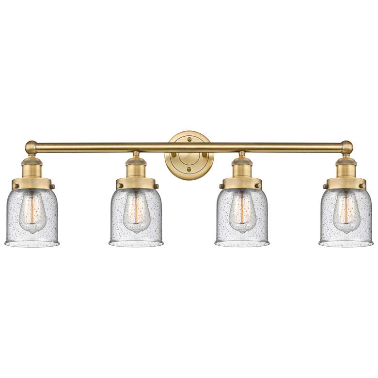 Image 1 Small Bell 33.5"W 4 Light Brushed Brass Bath Vanity Light w/ Seedy Sha