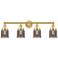 Small Bell 33.5"W 4 Light Satin Gold Bath Light w/ Plated Smoke Shade