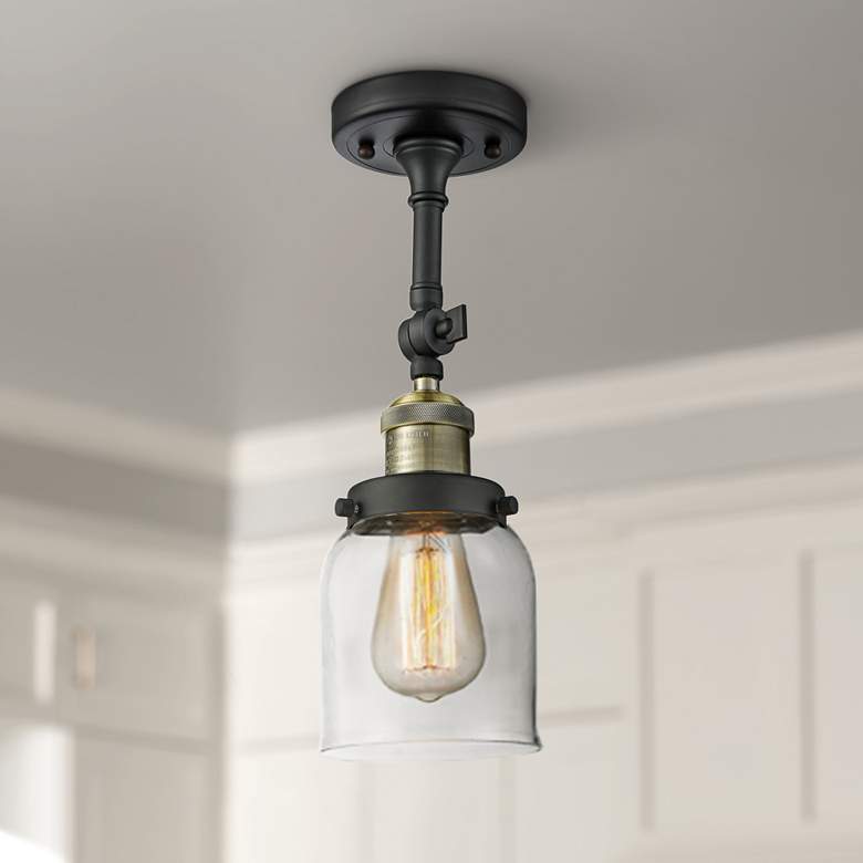 Image 1 Small Bell 5" Wide Black and Brass Adjustable Ceiling Light
