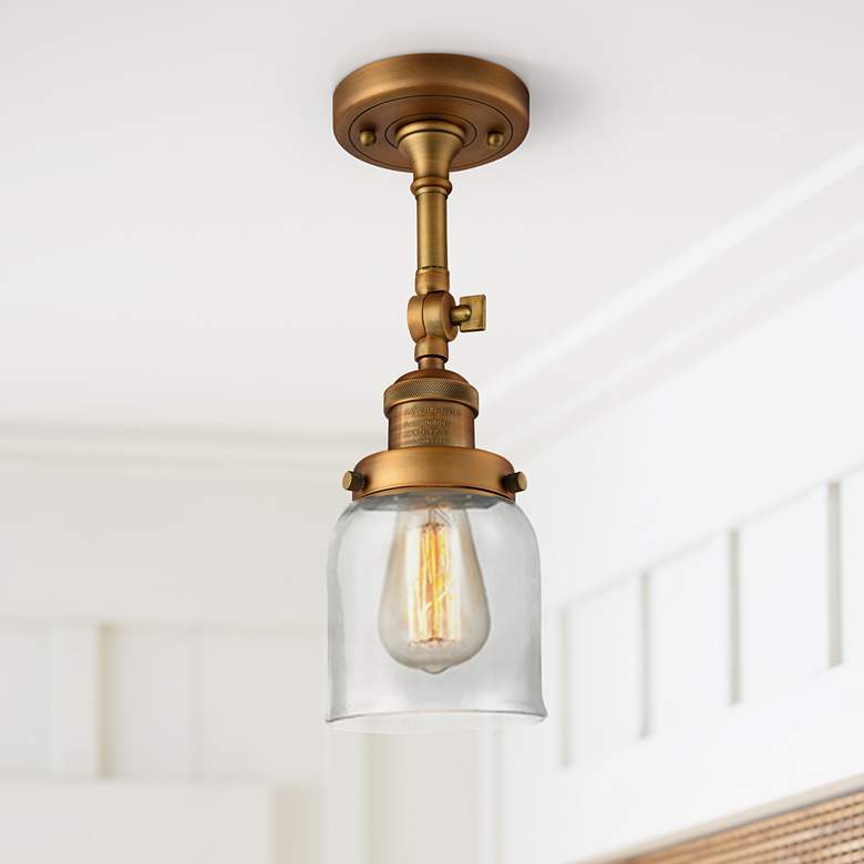 Image 1 Small Bell 5" Wide Brushed Brass Adjustable Ceiling Light