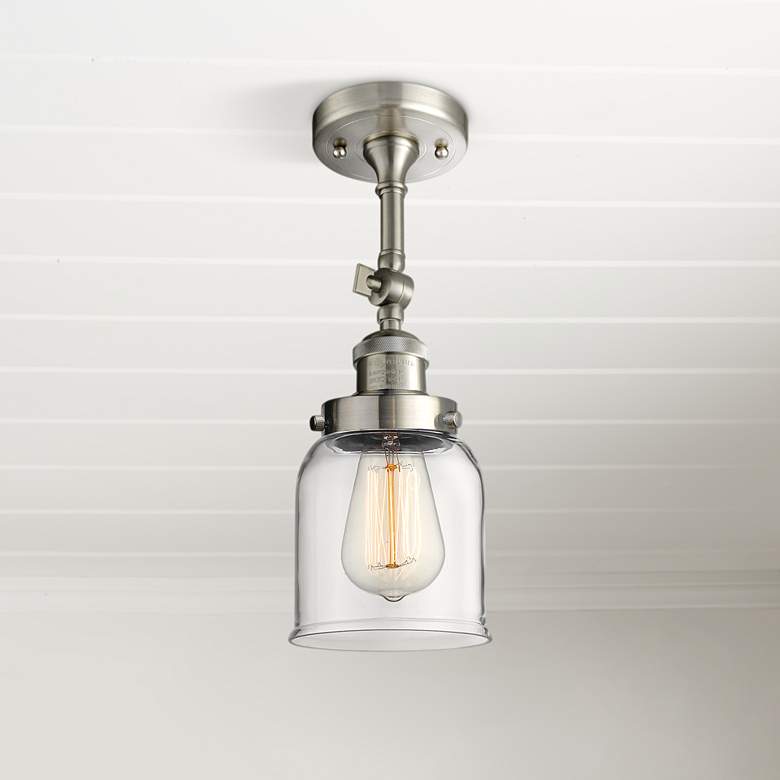 Image 1 Small Bell 5 inchW Satin Brushed Nickel Adjustable Ceiling Light