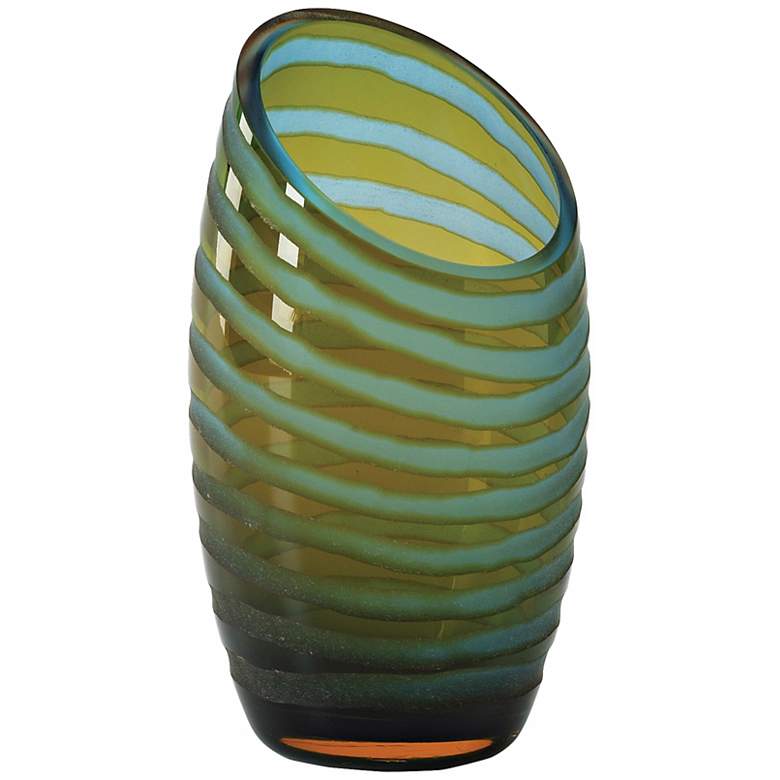 Image 1 Small Blue and Orange Angle Cut Chiseled 8 inch High Glass Vase