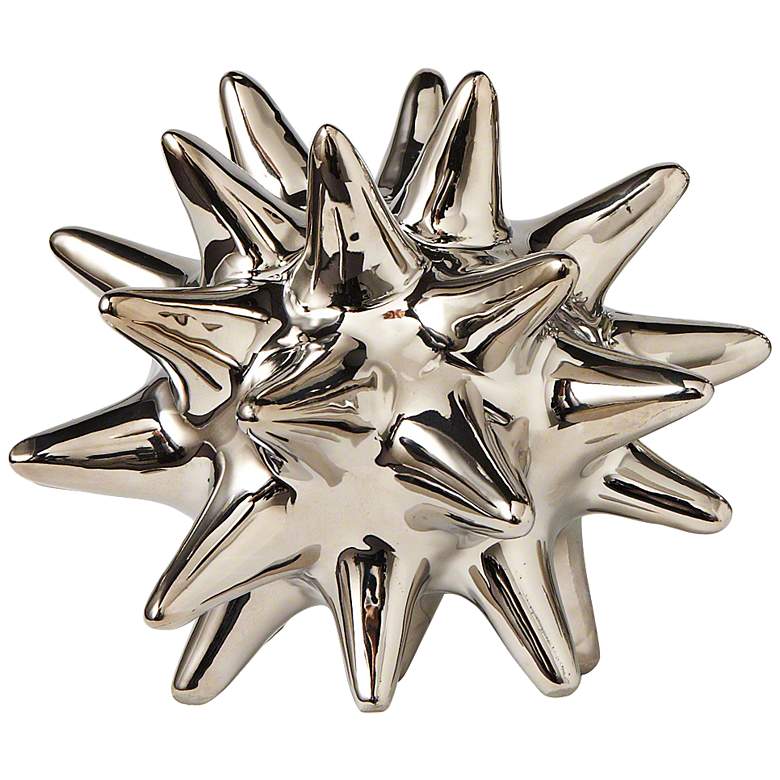 Image 1 Small Bright Silver 4" High Ceramic Urchin Sculpture