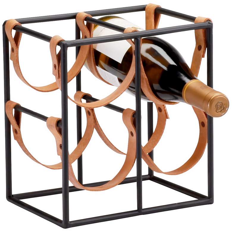 Image 1 Small Brighton Iron and Leather Wine Holder