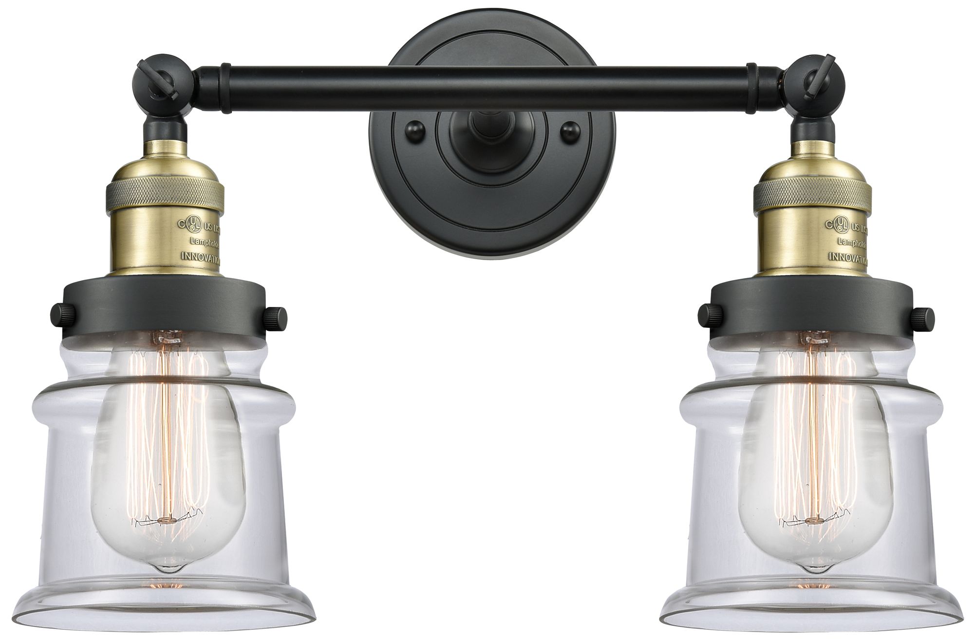 Small Canton 17" 2-Light Black Antique Brass Bath Light w/ Clear Shade