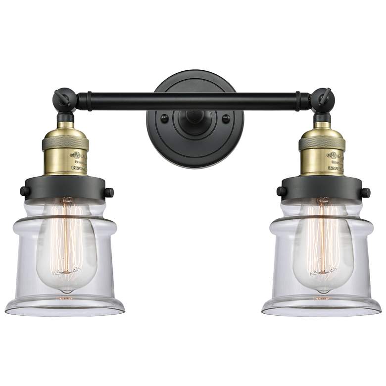 Image 1 Small Canton 17" 2-Light Black Antique Brass Bath Light w/ Clear Shade