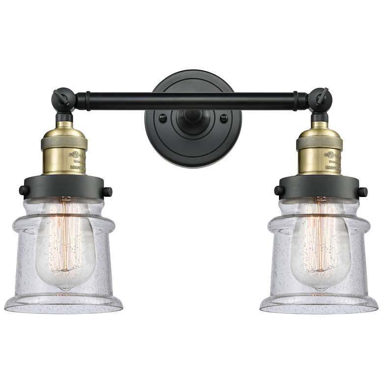 Image 1 Small Canton 17" 2-Light Black Antique Brass Bath Light w/ Seedy Shade