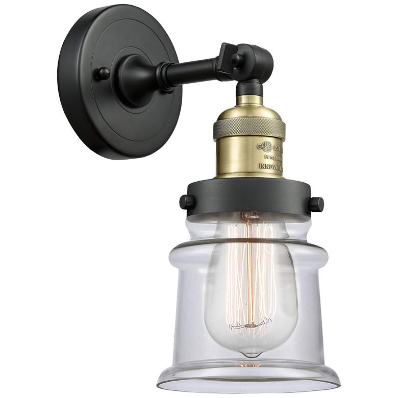 Image 1 Small Canton 5" Black Antique Brass Sconce w/ Clear Shade