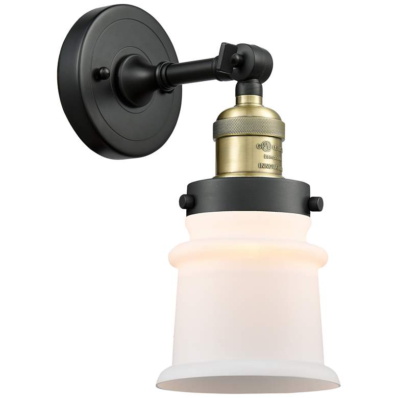 Image 1 Small Canton 5" Black Antique Brass Sconce w/ Matte White Shade
