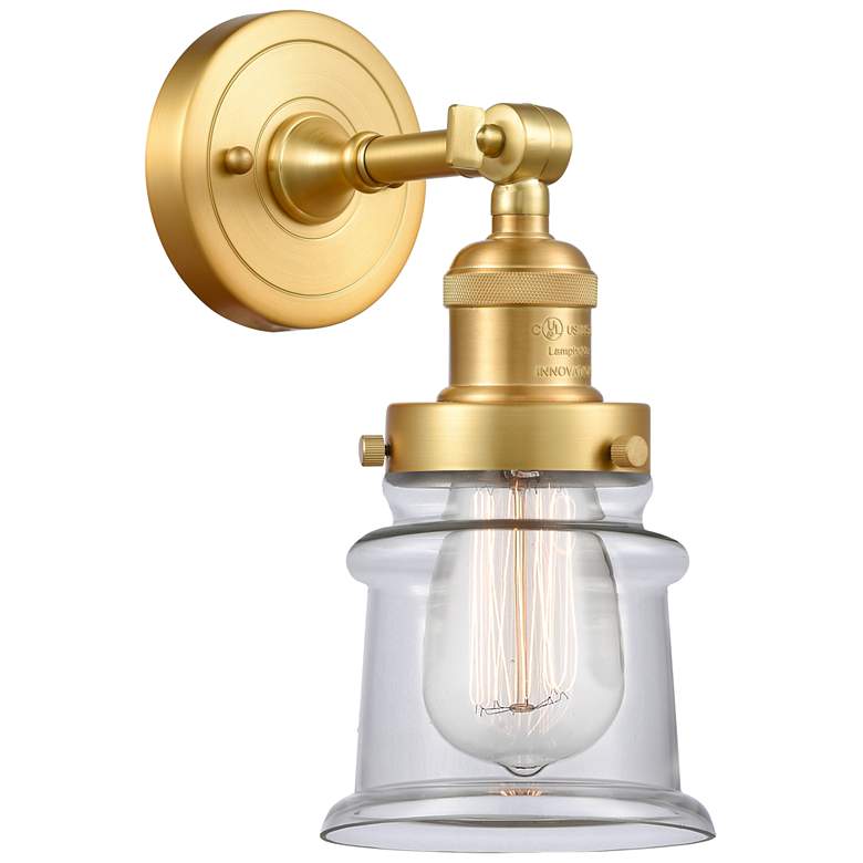 Image 1 Small Canton 5" Satin Gold Sconce w/ Clear Shade