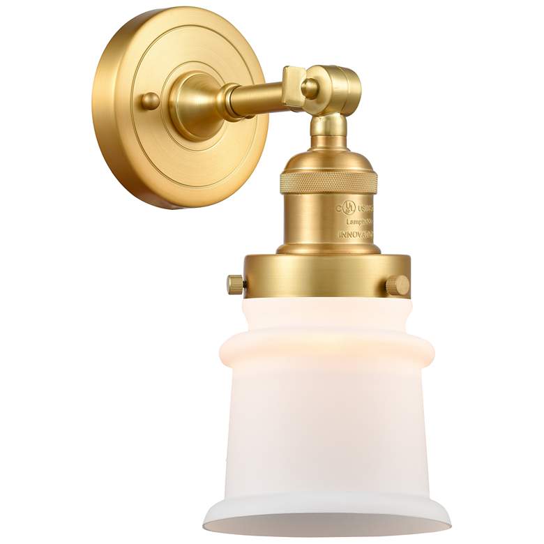 Image 1 Small Canton 5" Satin Gold Sconce w/ Matte White Shade