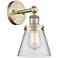 Small Cone 10"High Antique Brass Sconce With Clear Shade