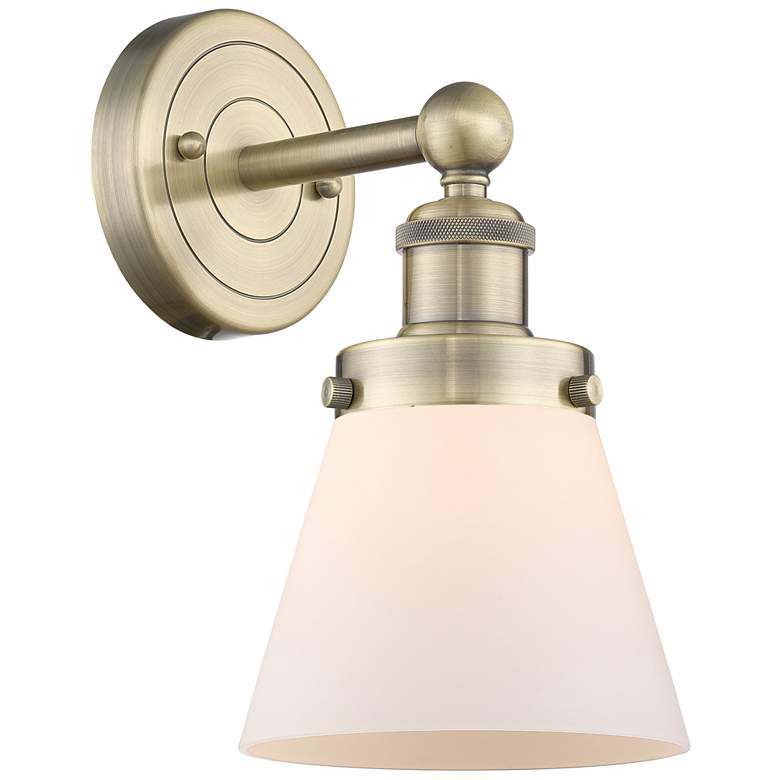 Image 1 Small Cone 10"High Antique Brass Sconce With Matte White Shade
