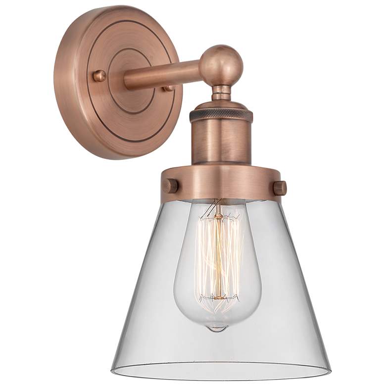Image 1 Small Cone 10"High Antique Copper Sconce With Clear Shade