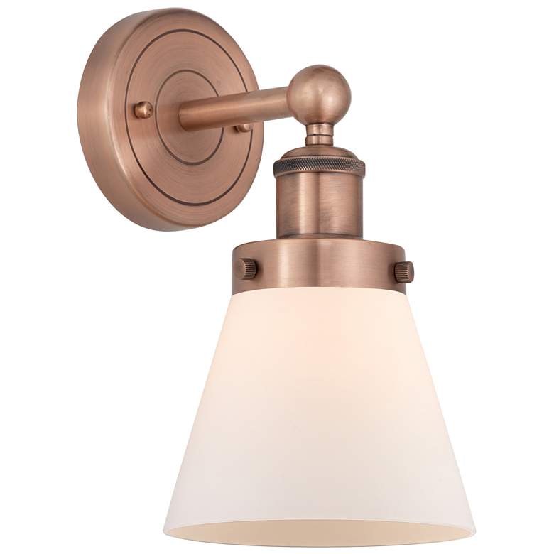 Image 1 Small Cone 10"High Antique Copper Sconce With Matte White Shade