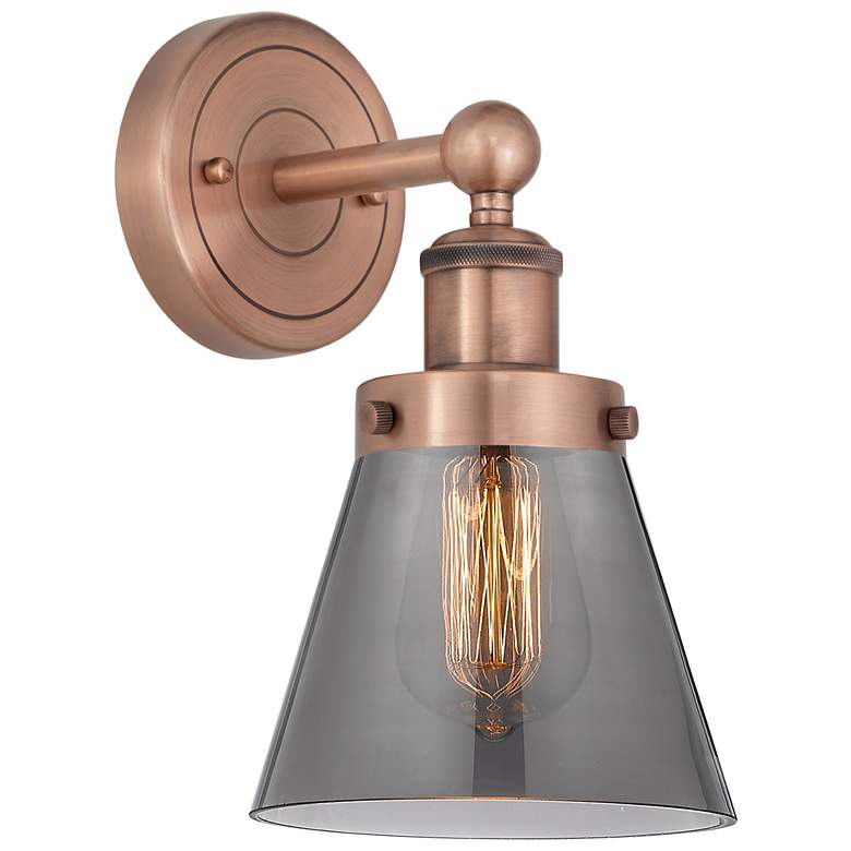 Image 1 Small Cone 10"High Antique Copper Sconce With Plated Smoke Shade