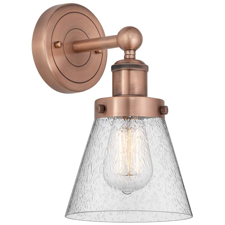 Image 1 Small Cone 10"High Antique Copper Sconce With Seedy Shade