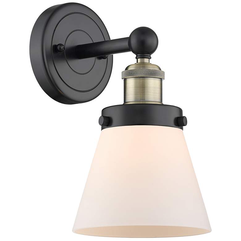 Image 1 Small Cone 10"High Black Antique Brass Sconce With Matte White Shade