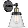 Small Cone 10"High Black Antique Brass Sconce With Seedy Shade