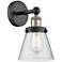 Small Cone 10"High Black Antique Brass Sconce With Seedy Shade