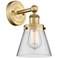 Small Cone 10"High Brushed Brass Sconce With Clear Shade